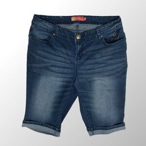 Vintage Y2K Apple Bottoms Jean Shorts Rhinestone Apple Pocket Dark Wash Size 16